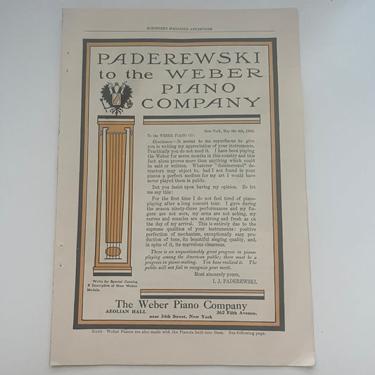 The Weber Piano Company Aeolian New York 2 Page Ad 1908 Clipping J14