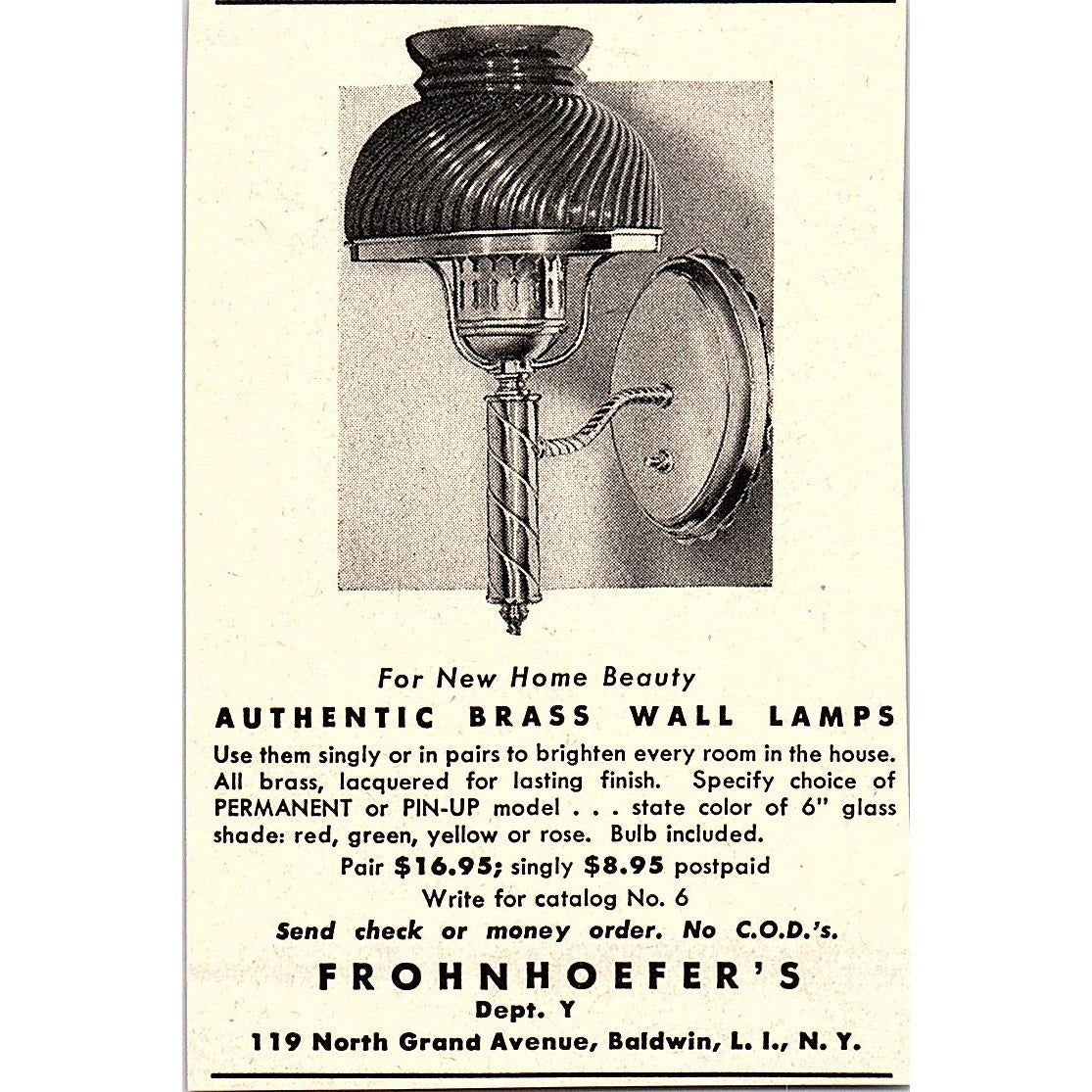 Frohnhoefer's Authentic Brass Long Island NY 1952 Yankee Magazine Ad SAG5-M3