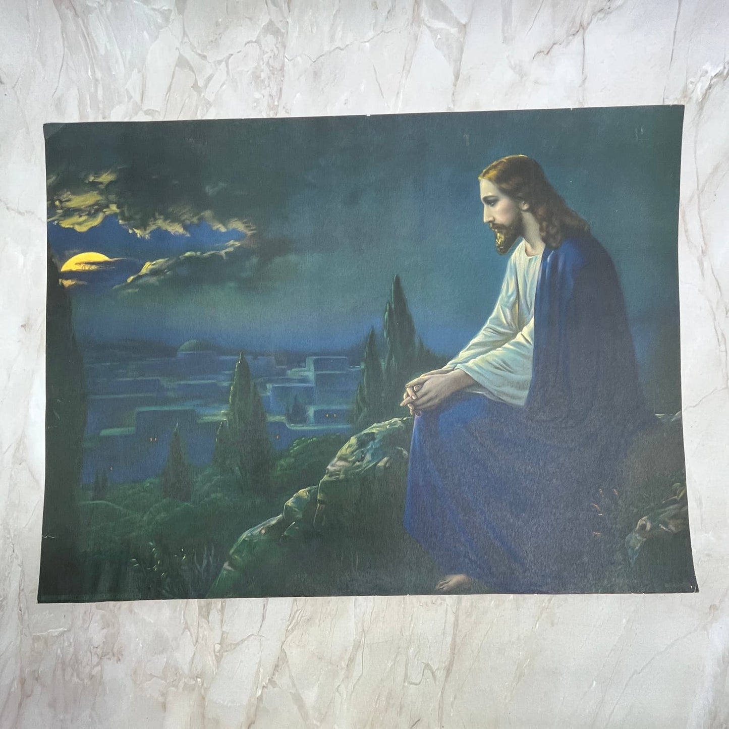 Christ on the Mount of Olives by Giovanni Vintage Art Print Lithograph 12x16 FL6-3