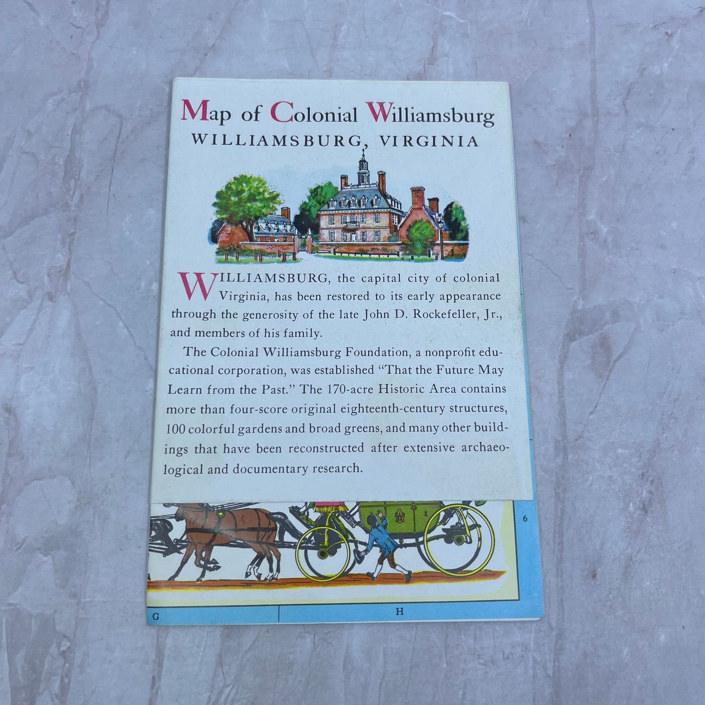 1970s Map of Colonial Williamsburg VA Fold Out Travel Map Guide TH9-TM1