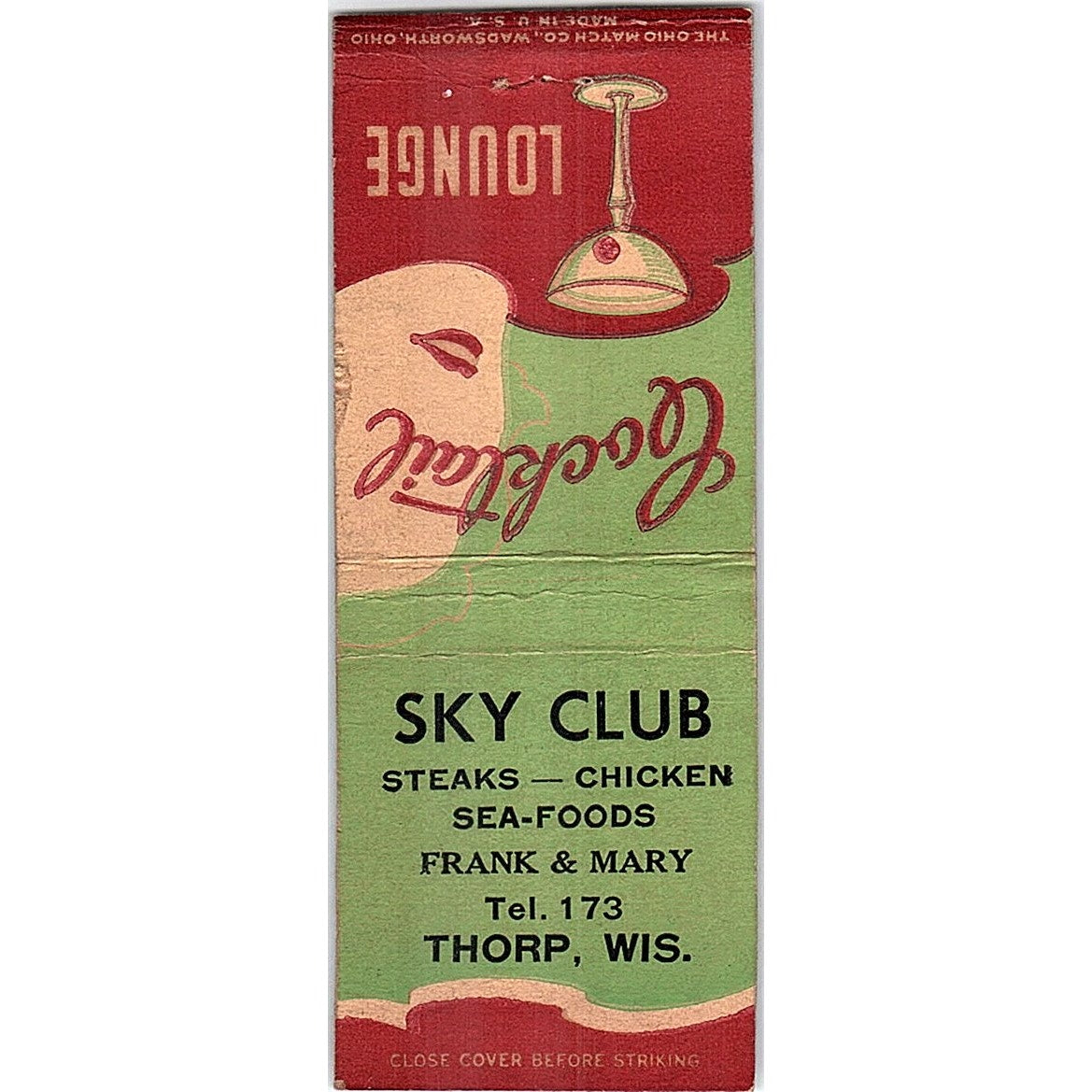 The Sky Club Frank & Mary Thorp WI Vintage Matchbook Cover SC7-Y11