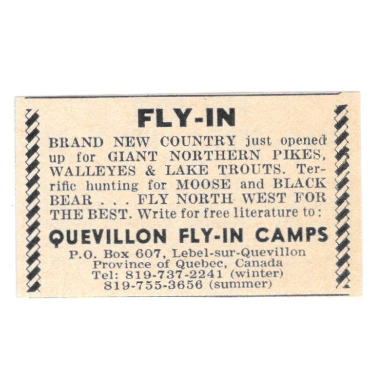 Quevillon Fly-In Camps Lebel-sur-Quevillon Quebec Canada 1977 Ad AF6-S4