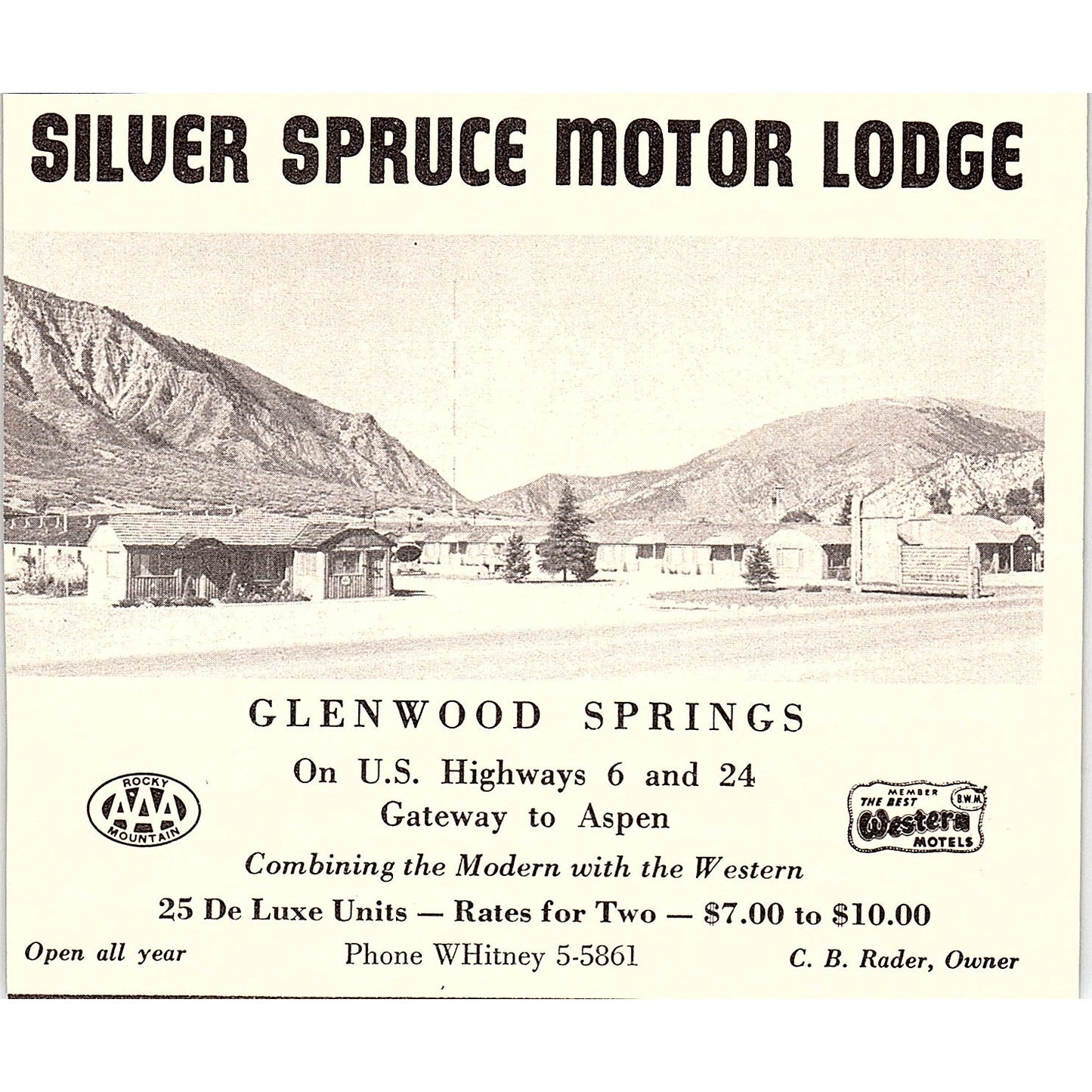 Silver Spruce Motor Lodge Glenwood Springs CO 1958 Ad AG1-H5