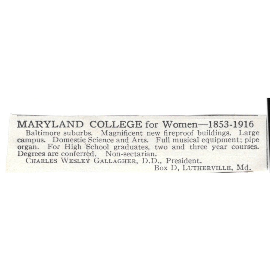 Maryland College for Women Lutherville MD Charles Gallagher c1920 Ad AG4-S1