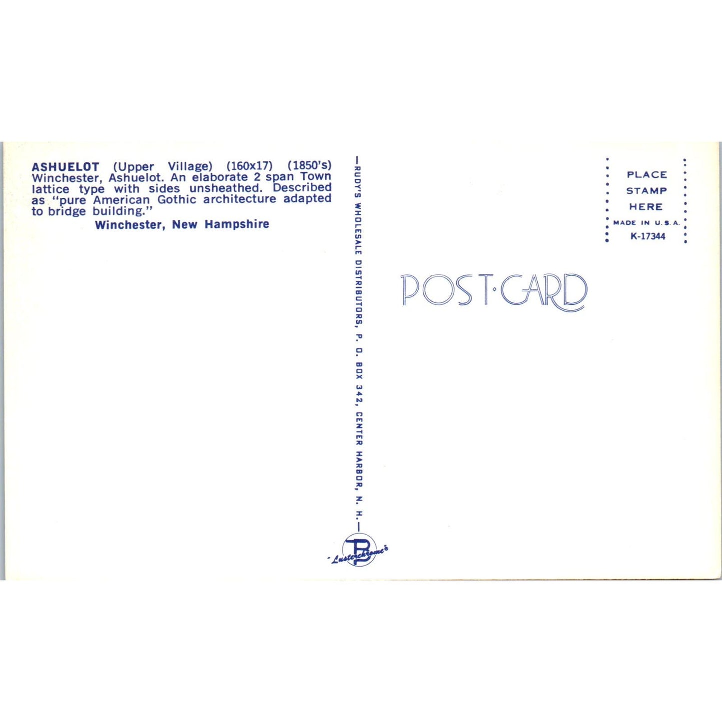 Ashuelot Winchester Gothic Architecture NH Vintage Covered Bridge Postcard PC13