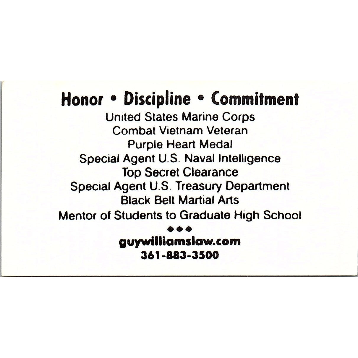 Guy Williams for Judge 148th District Court Corpus Christi Business Card TH2-B1