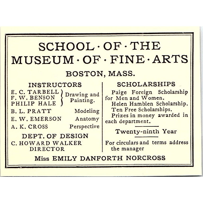 School of the Museum of Fine Arts Emily Danforth Norcross Boston - 1904 Ad AF5-1