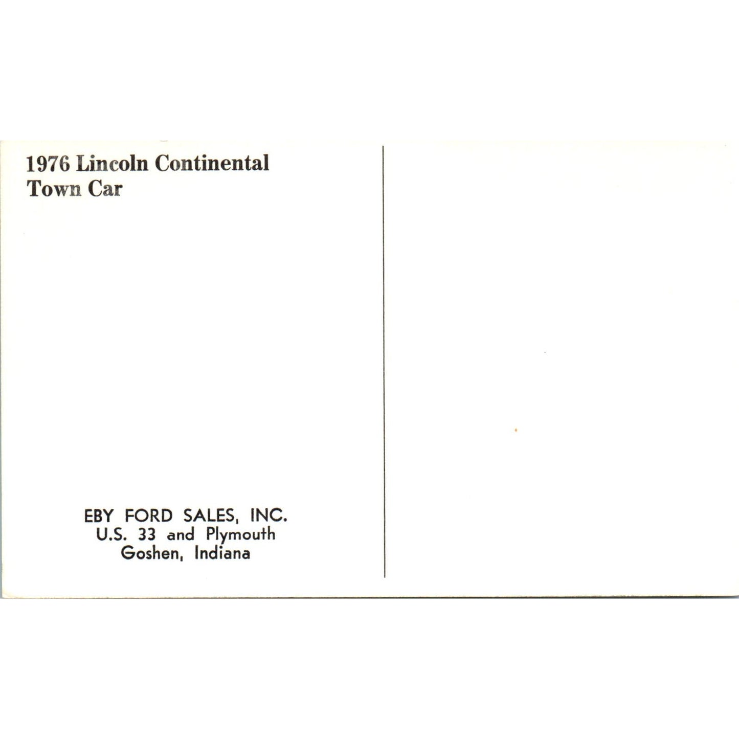 1976 Lincoln Continental Town Car Eby Ford Sales Goshen IN Vintage Postcard PC12