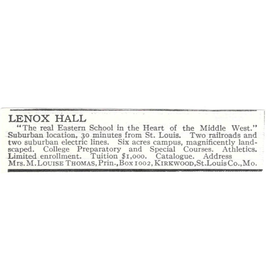 Lenox Hall Kirkwood St. Louis M. Louise Thomas c1918 Advertisement AE5-SV4