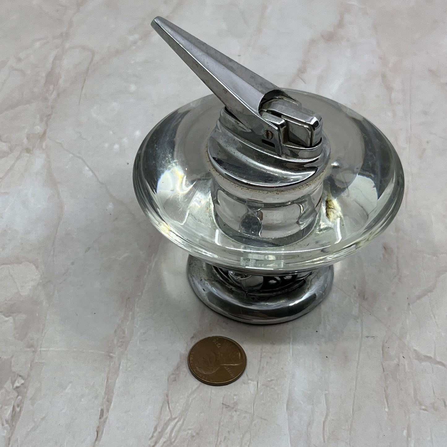 Vintage Art Deco Ronson Glass and Chrome Nordic Table Lighter TL20