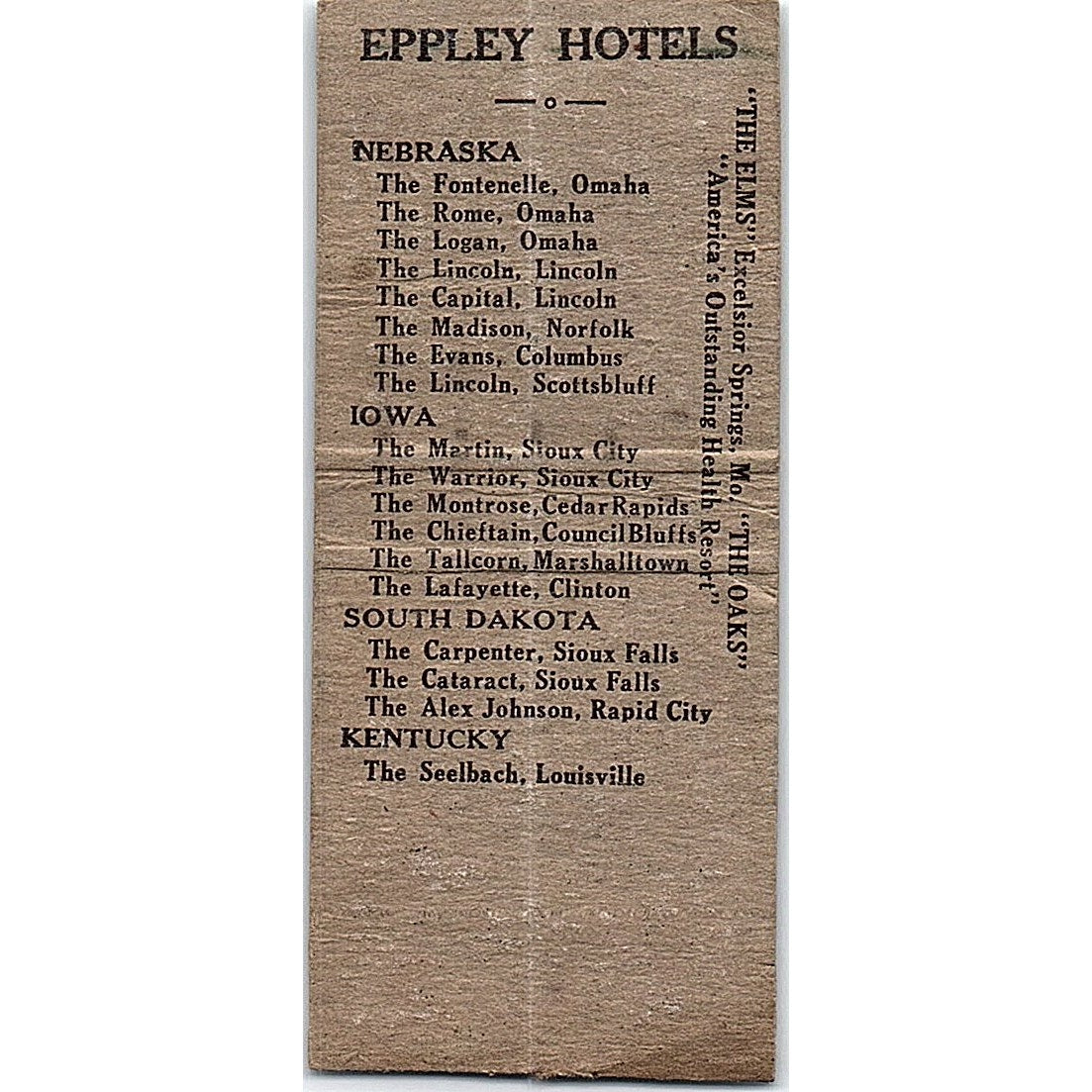 Hotel Fontenelle Omaha NE Vintage Matchbook Cover SC7-Y9