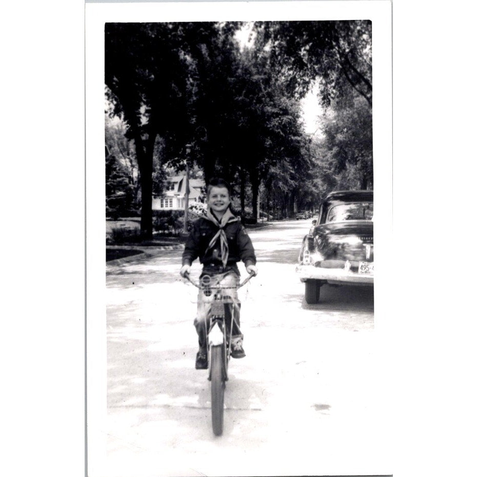 Boy Scout Riding Bicycle 4x6" Original Black and White Photo AI9-H4