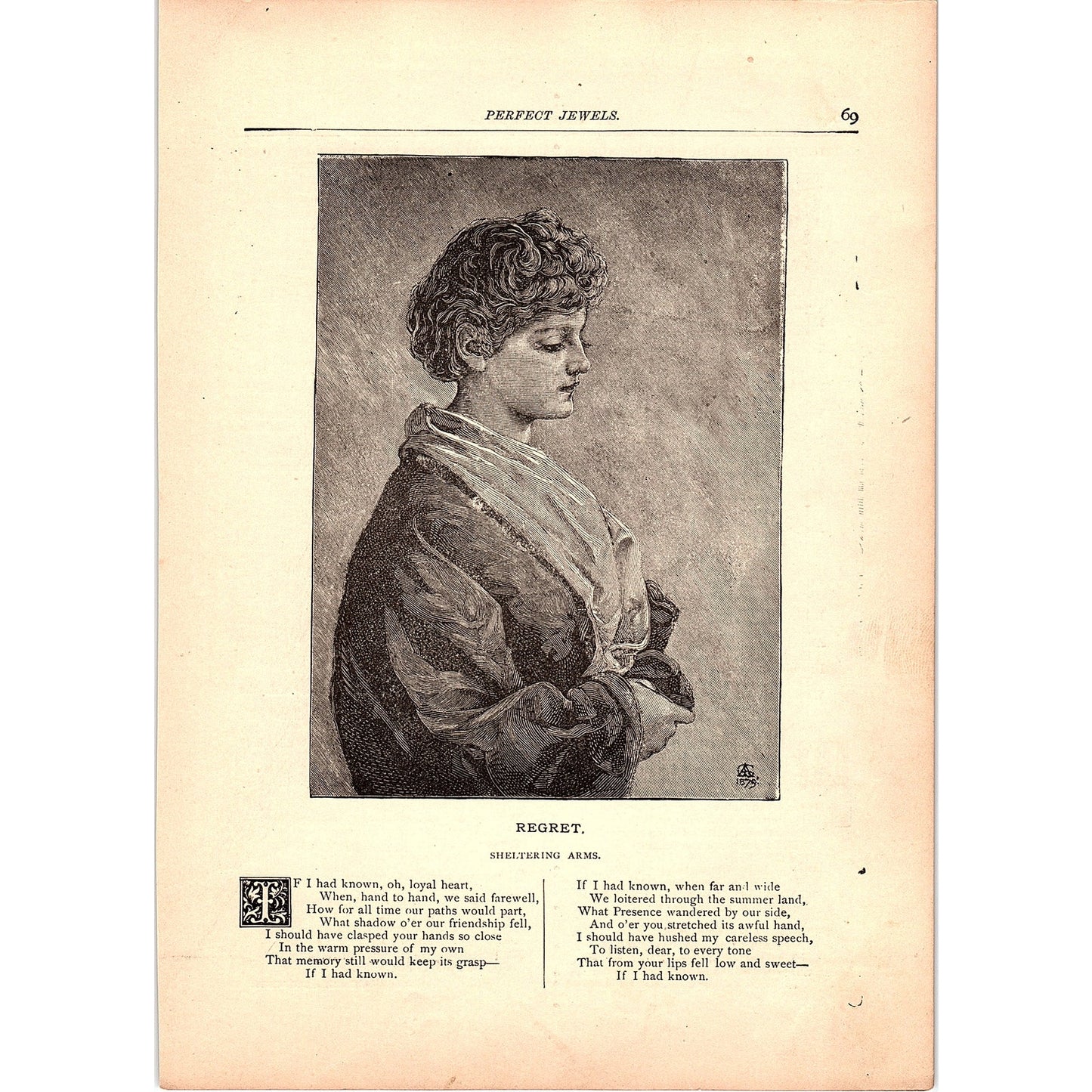 Regret - Sheltering Arms, The Maiden's Prayer Parker Willis 1884 Poem TA5-CJ-3