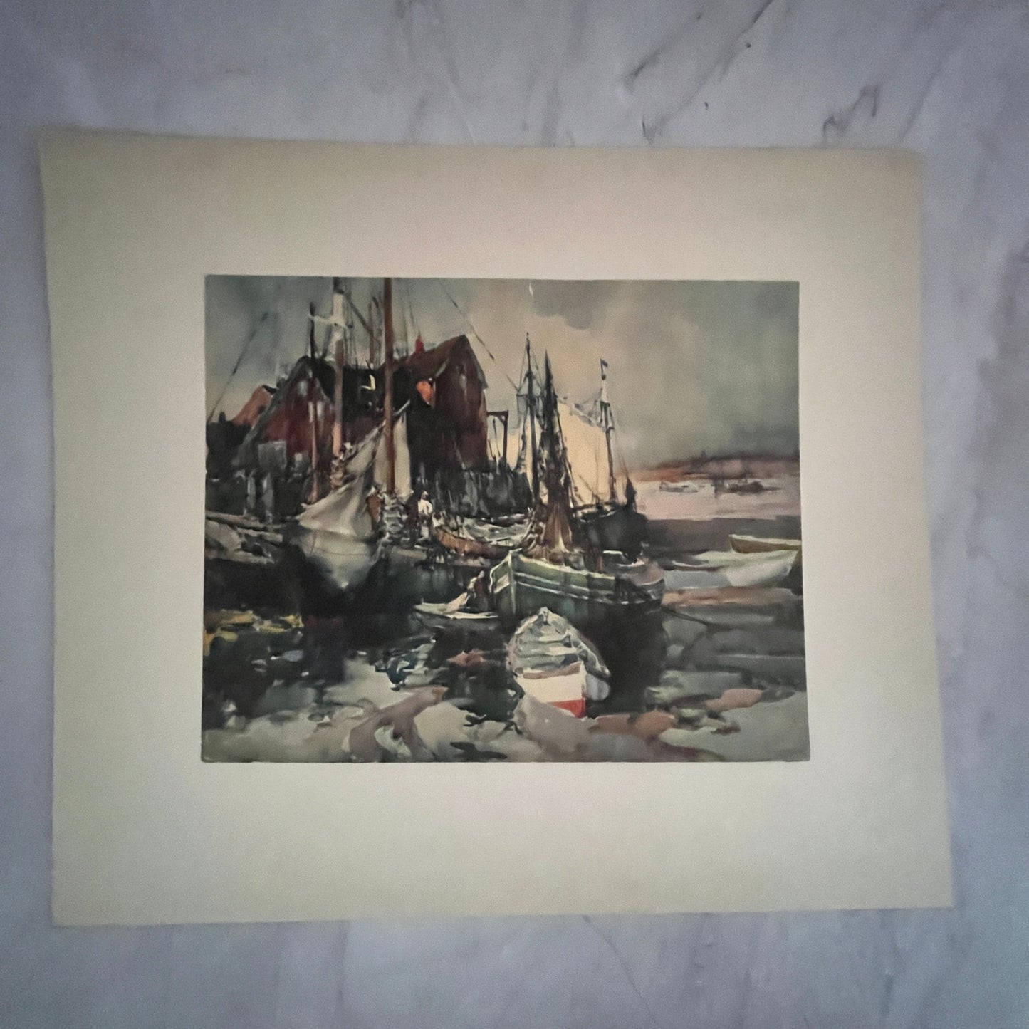 In Gloucester Harbor Watercolor MA John Cuthbert Hare 12x14" Art Print FL1