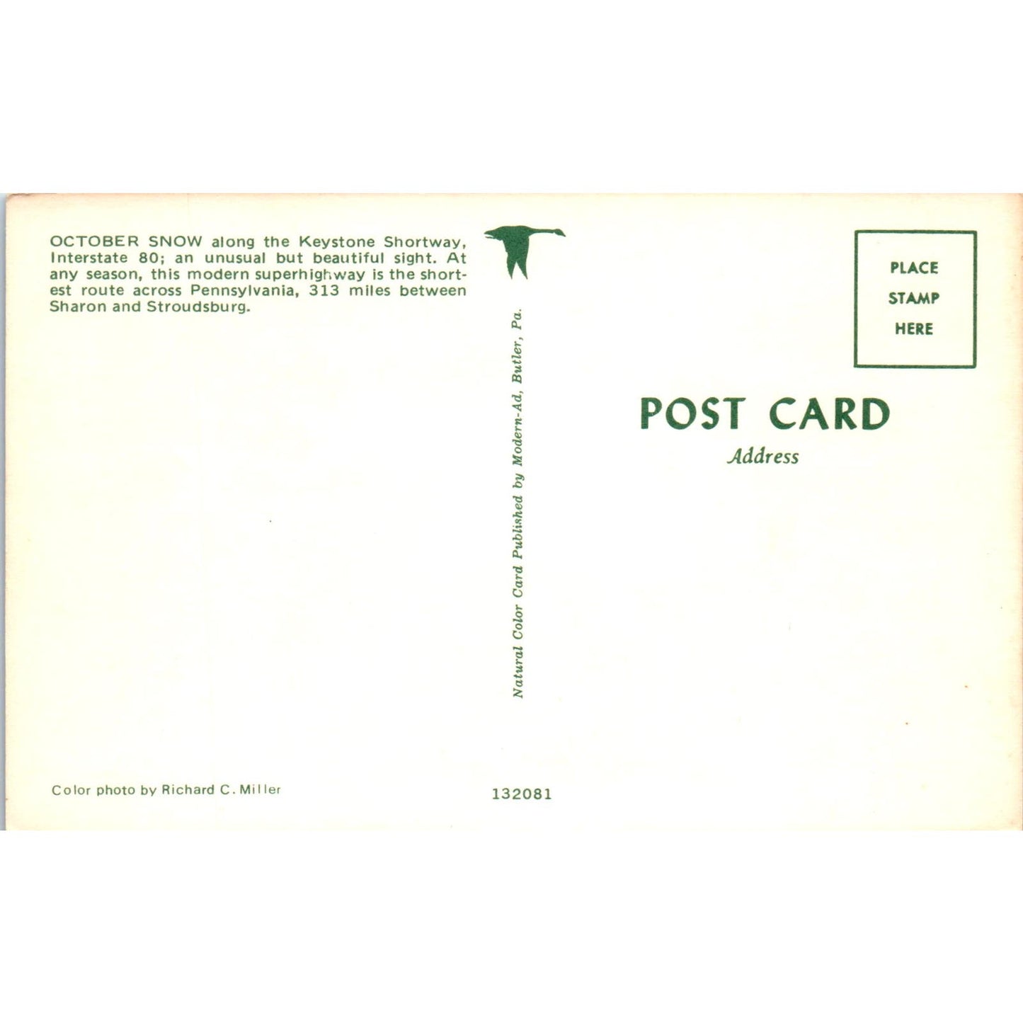 October Snow along Keystone Shortway PA Dutch Country Vintage Postcard PD4