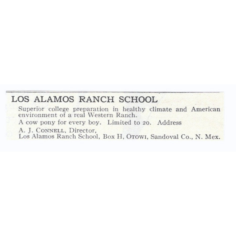 Los Alamos Ranch School A.J. Connell Sandoval NM 1924 Magazine Ad AD8-O9