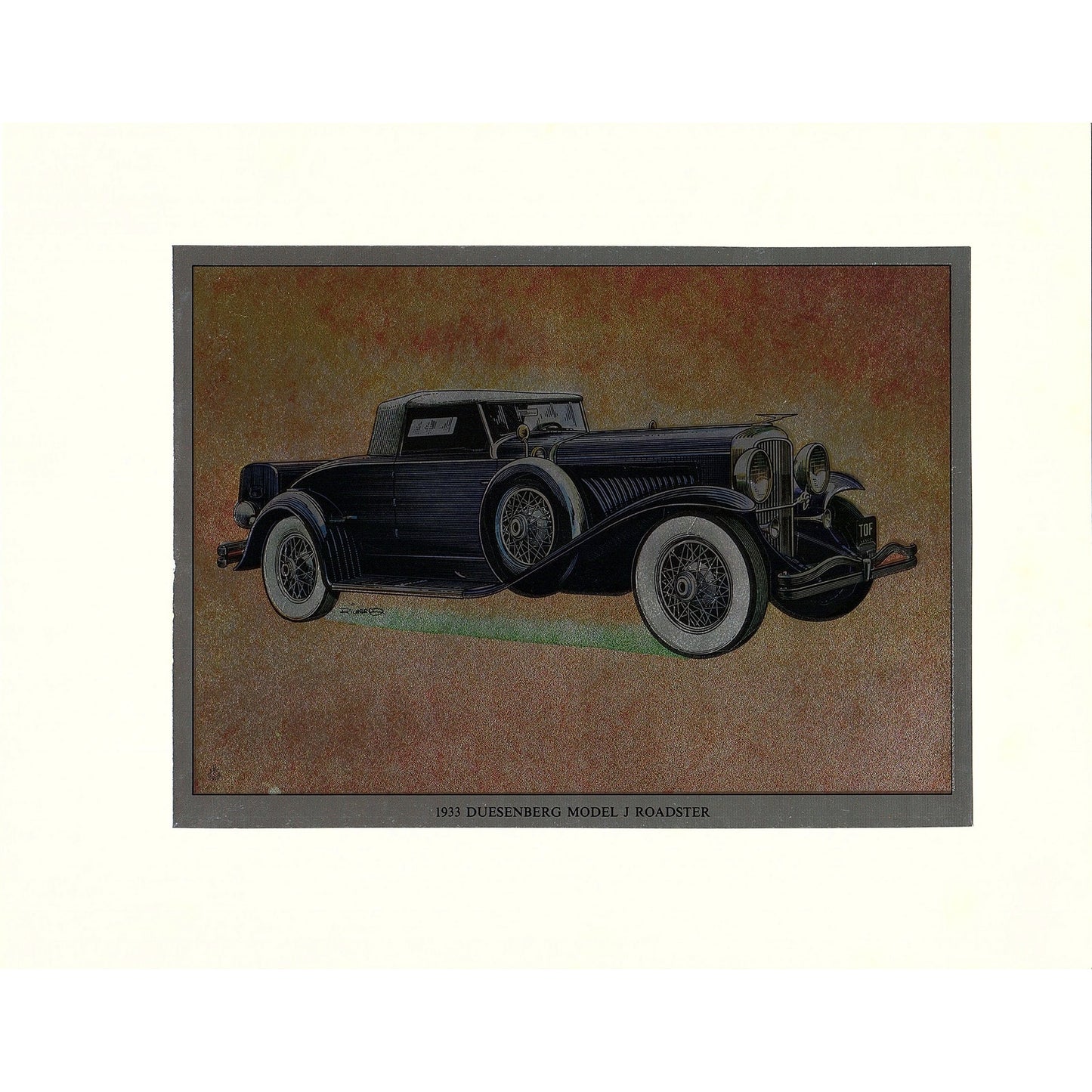 1933 Duesenberg Model J Roadster Vintage Chromatic Foil Etch 8x10" V19