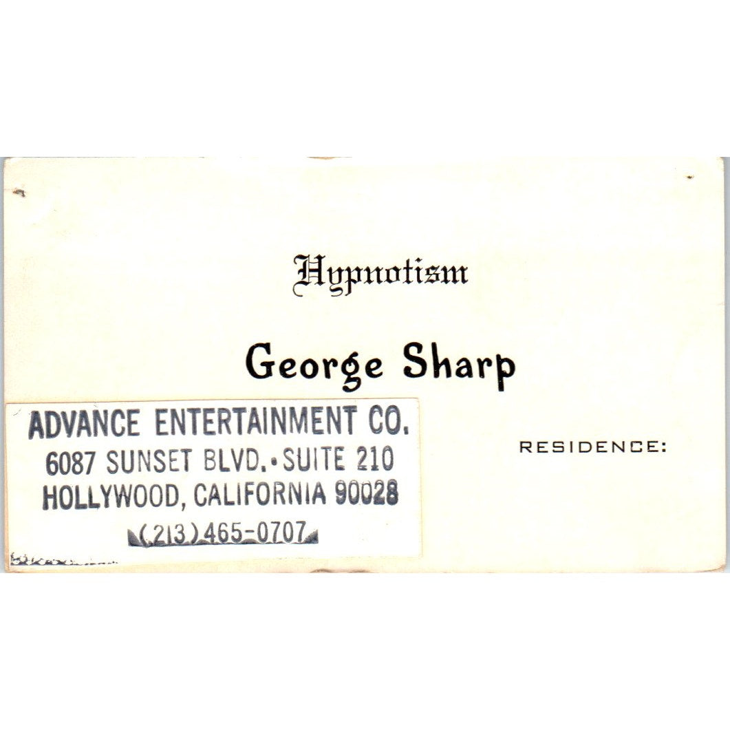 George Sharp Hypnotism Advance Entertainment Hollywood Vtg Business Card SE3-B6