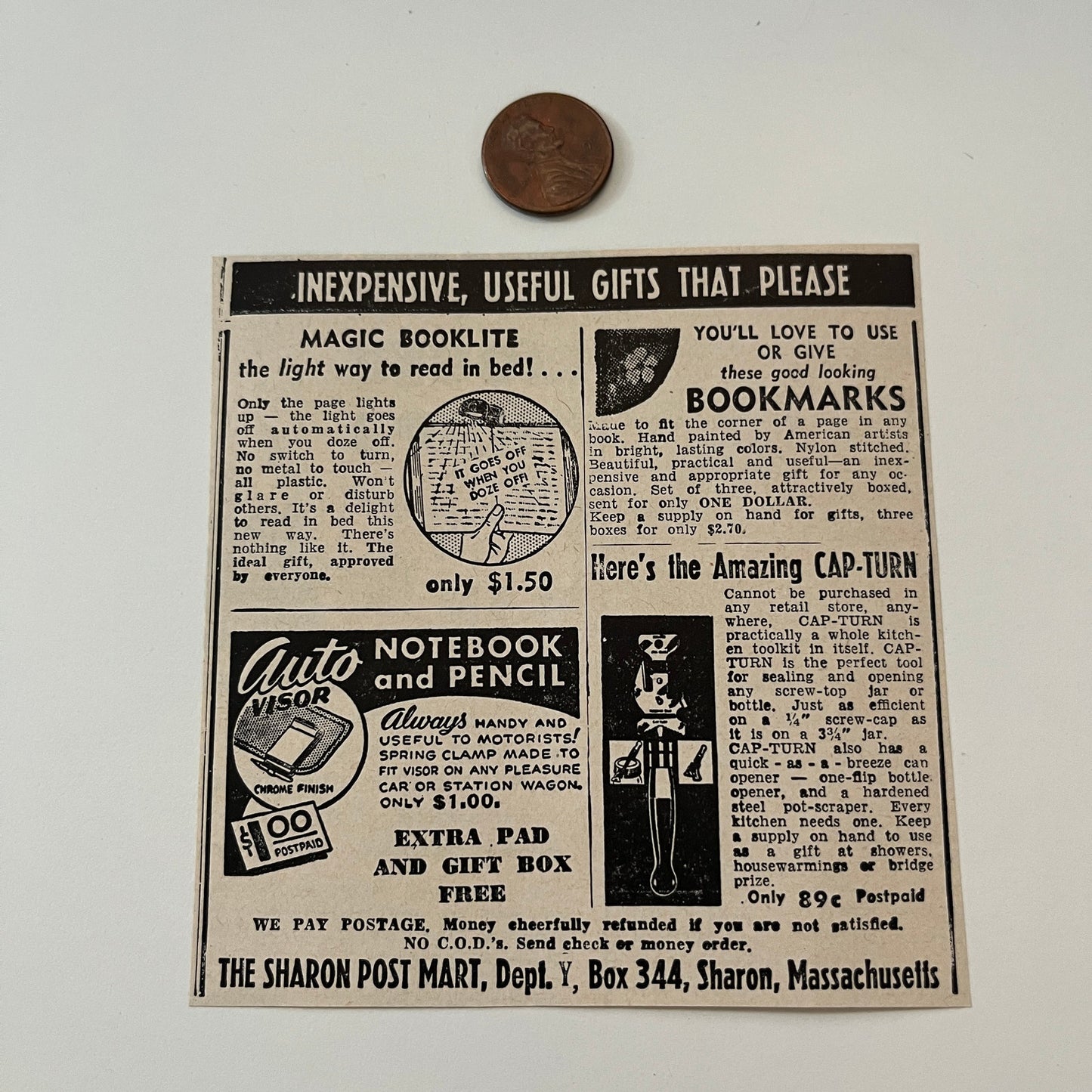 The Sharon Post Mart Inexpensive Gifts Sharon MA 1952 Yankee Magazine Ad SAG5-H7