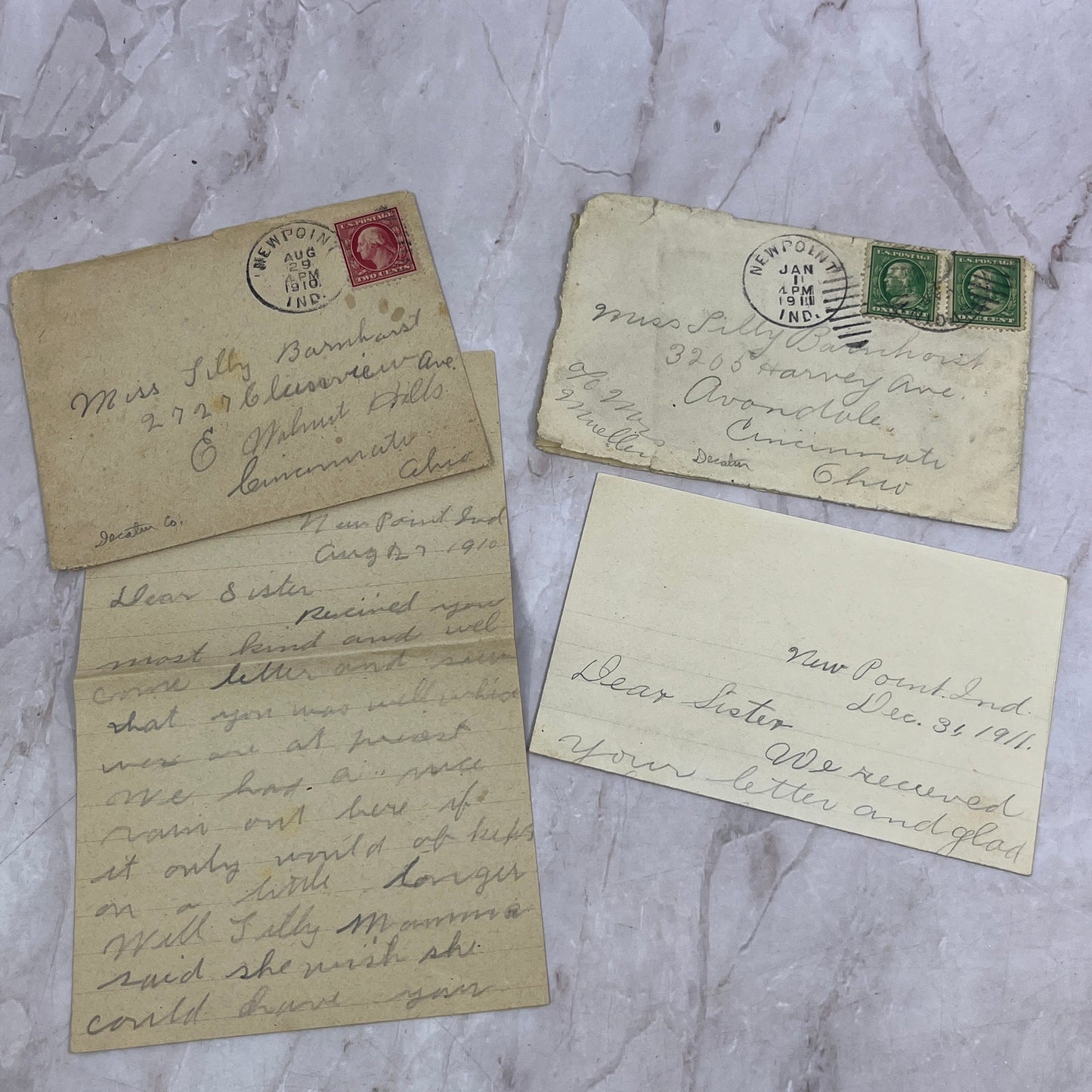 1910 Newpoint IN Letters to Lilly Barnhorst Cincinnati Postal Cover Ai5-PCL