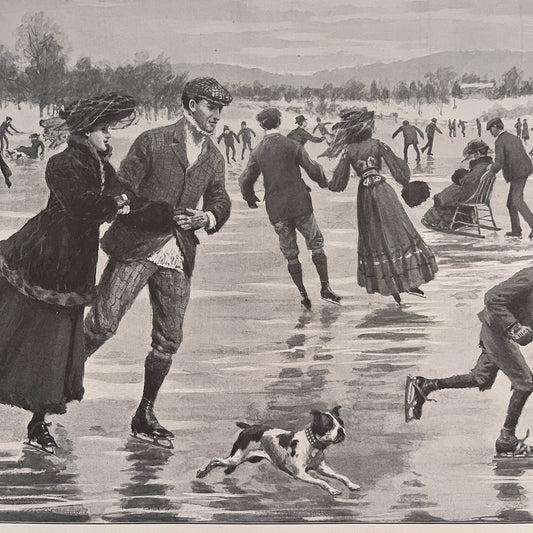 The Glory of a Winter's Day - Ice Skating Scene 1904 A.B. Frost Art Print V26-4
