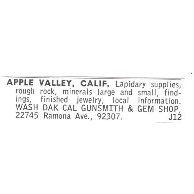 Wash Dak Cal Gem Shop Apple Valley California 1972 Ad AF8-S13