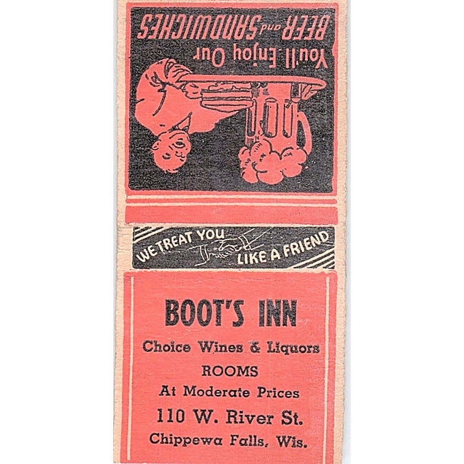 Boot's Inn Chippewa Falls WI Vintage Matchbook Cover SF3-Y8
