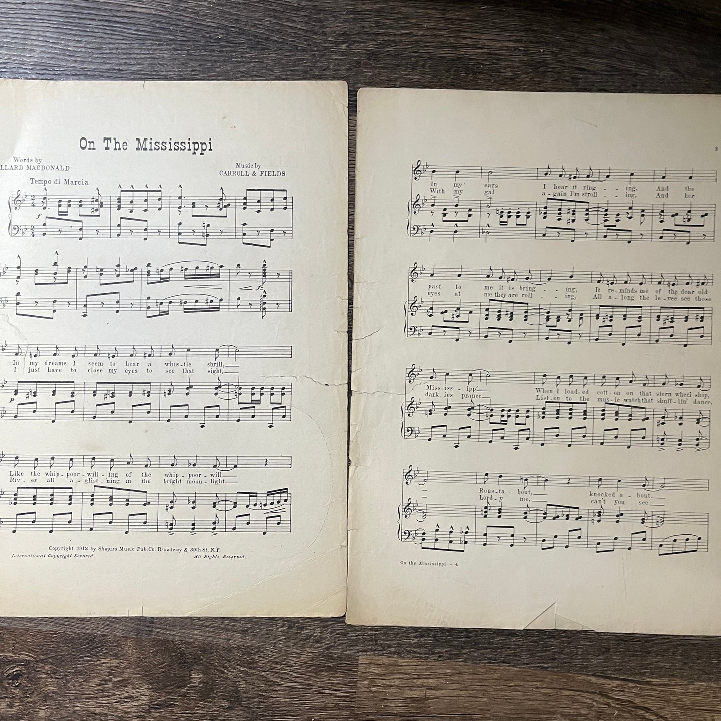 On The Mississippi Ballard Macdonald Harry Carroll 1912 Sheet Music V13