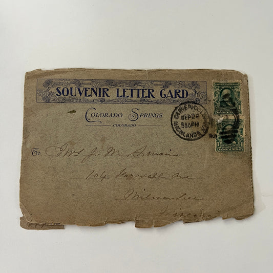 1908 Colorado Springs Souvenir Letter Card to Mrs. J.W. Swain Milwaukee AI9-H3