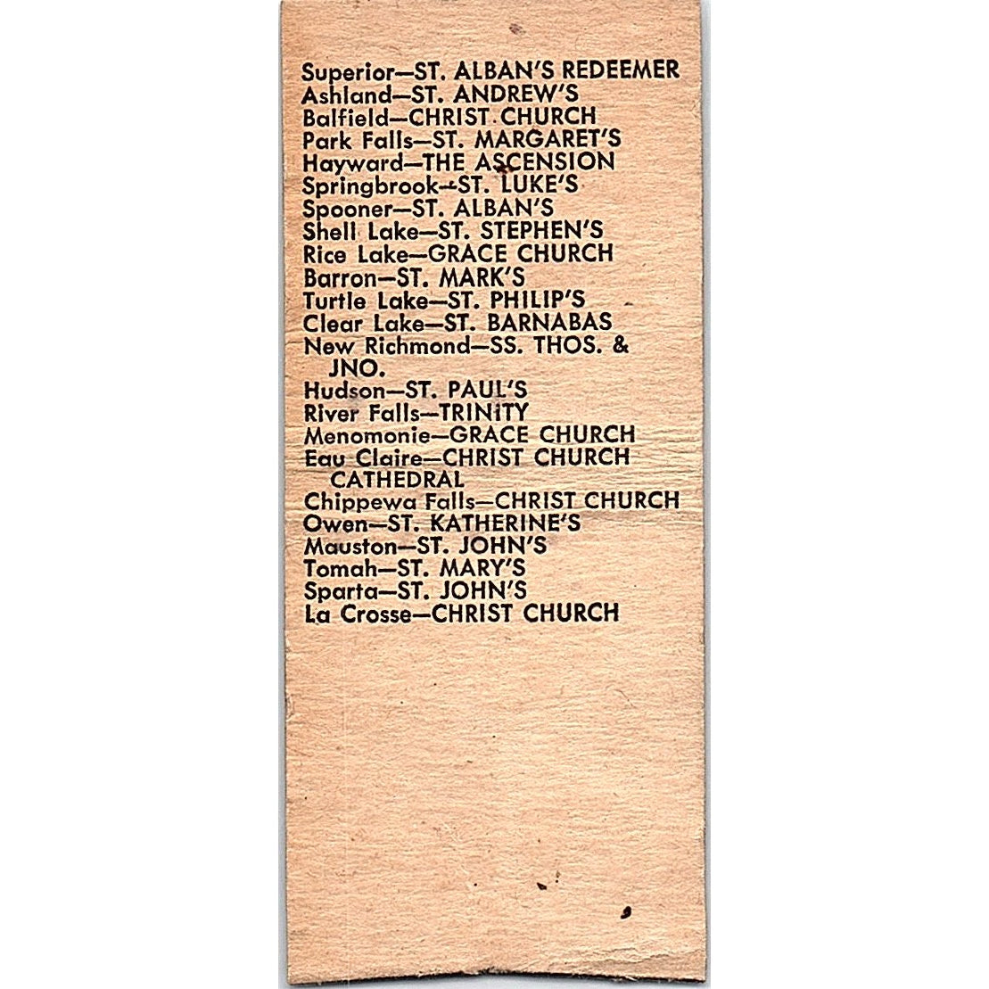 Parrish Churches Episcopal Church Diocese Eau Claire WI Matchbook Cover SE5-Y2