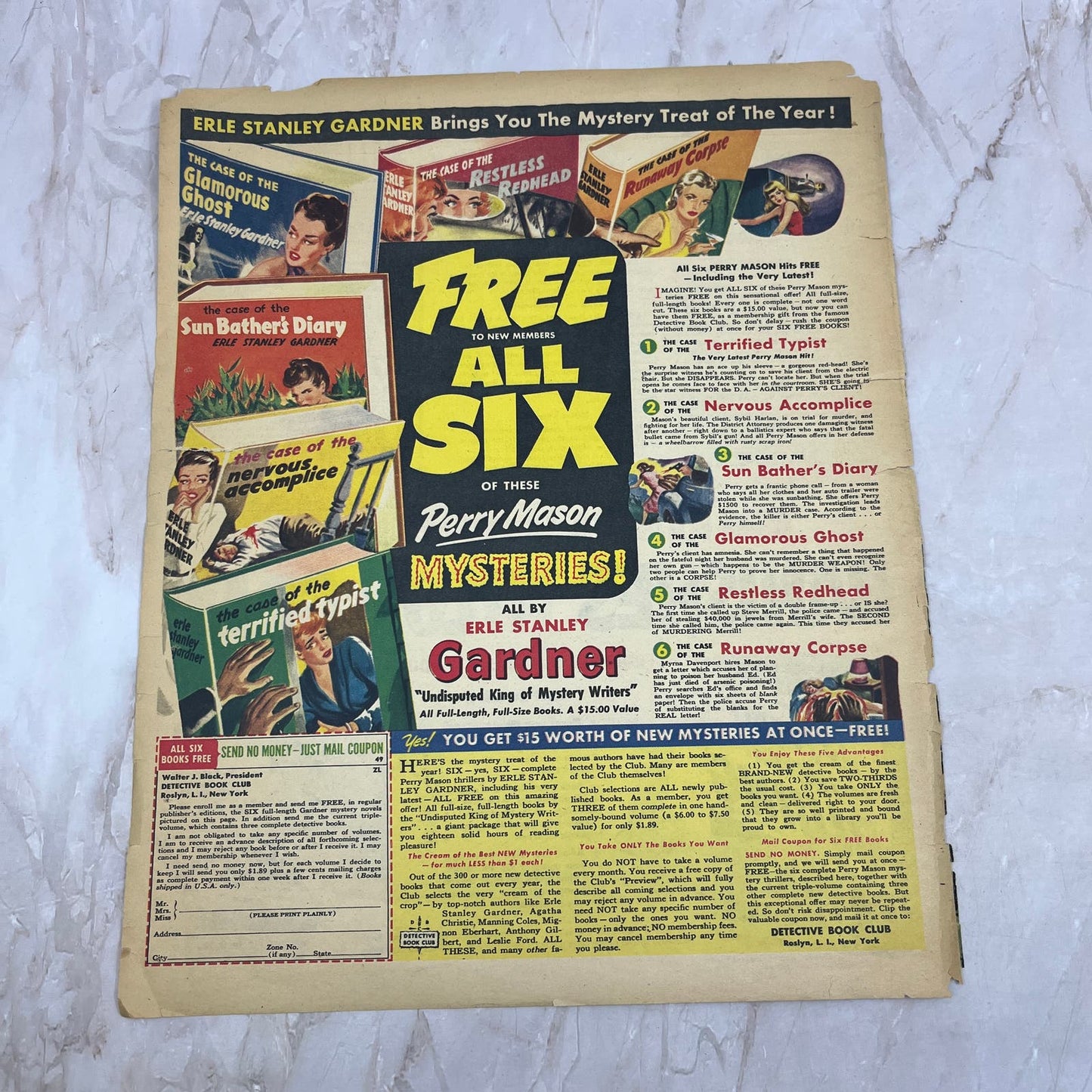 Detective Book Club Perry Mason Mysteries 10x13 Magazine Advertisement FL6-7