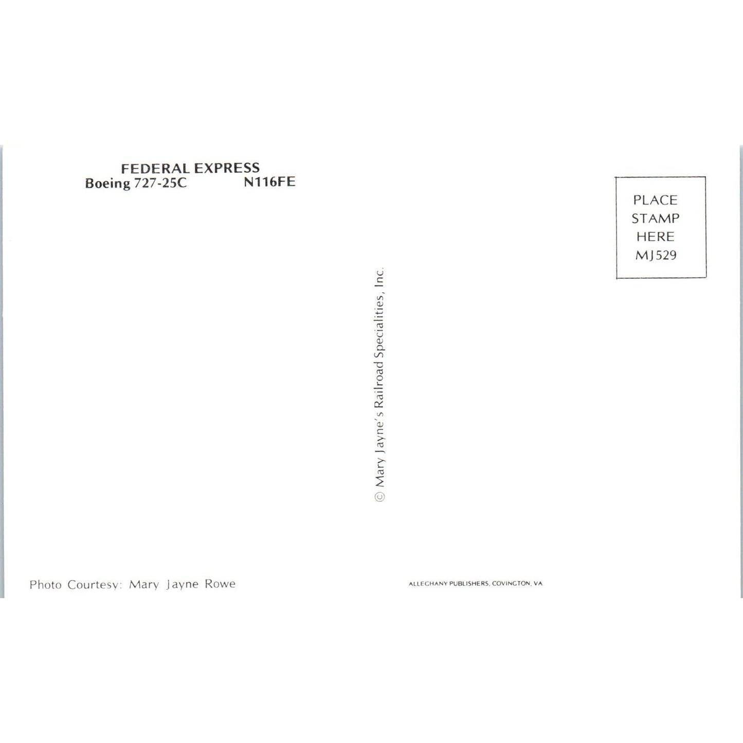 Federal Express FedEx Boeing 727-25C N116FE Vintage Postcard TG8-PC