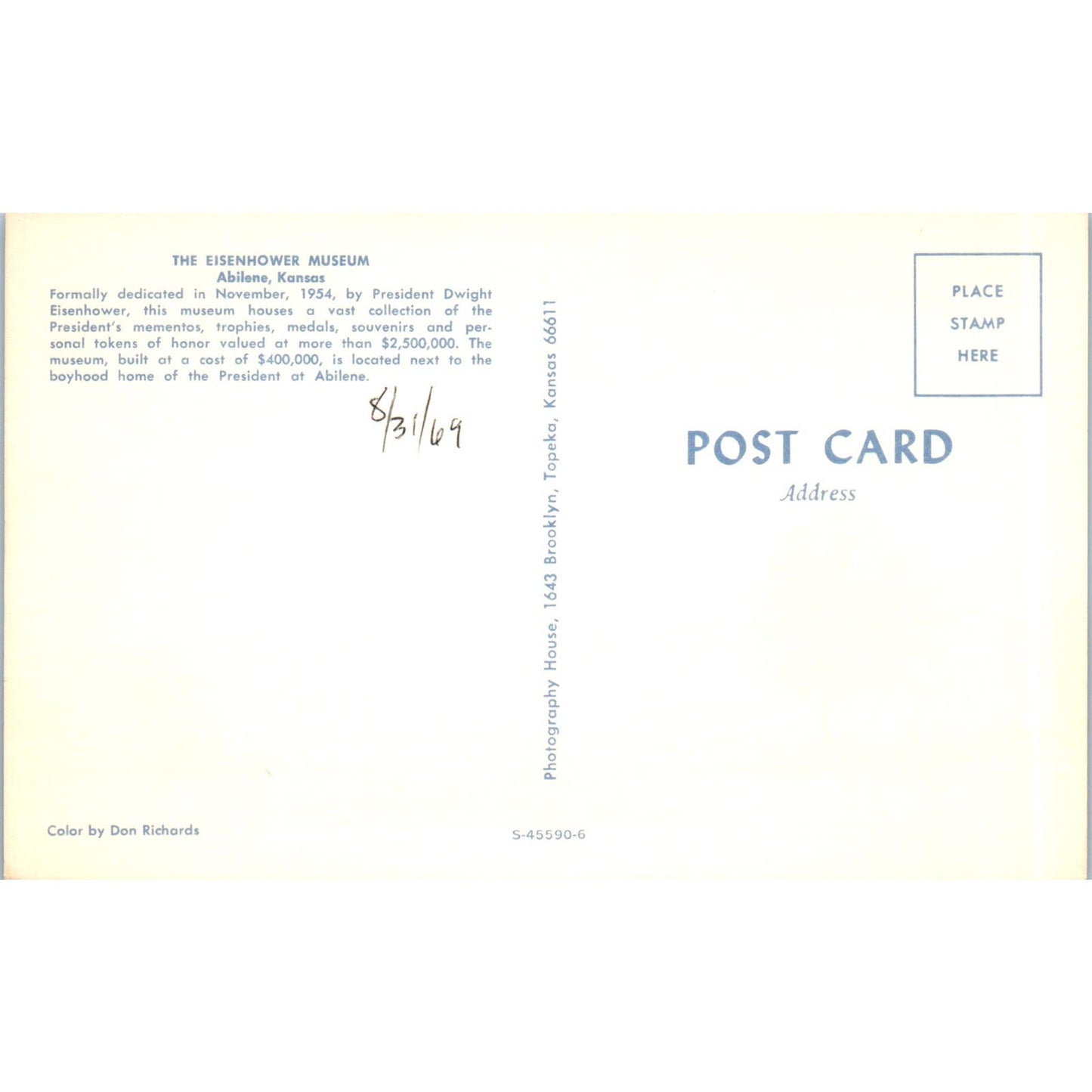 The Eisenhower Museum Abilene Kansas Vintage Postcard PC17