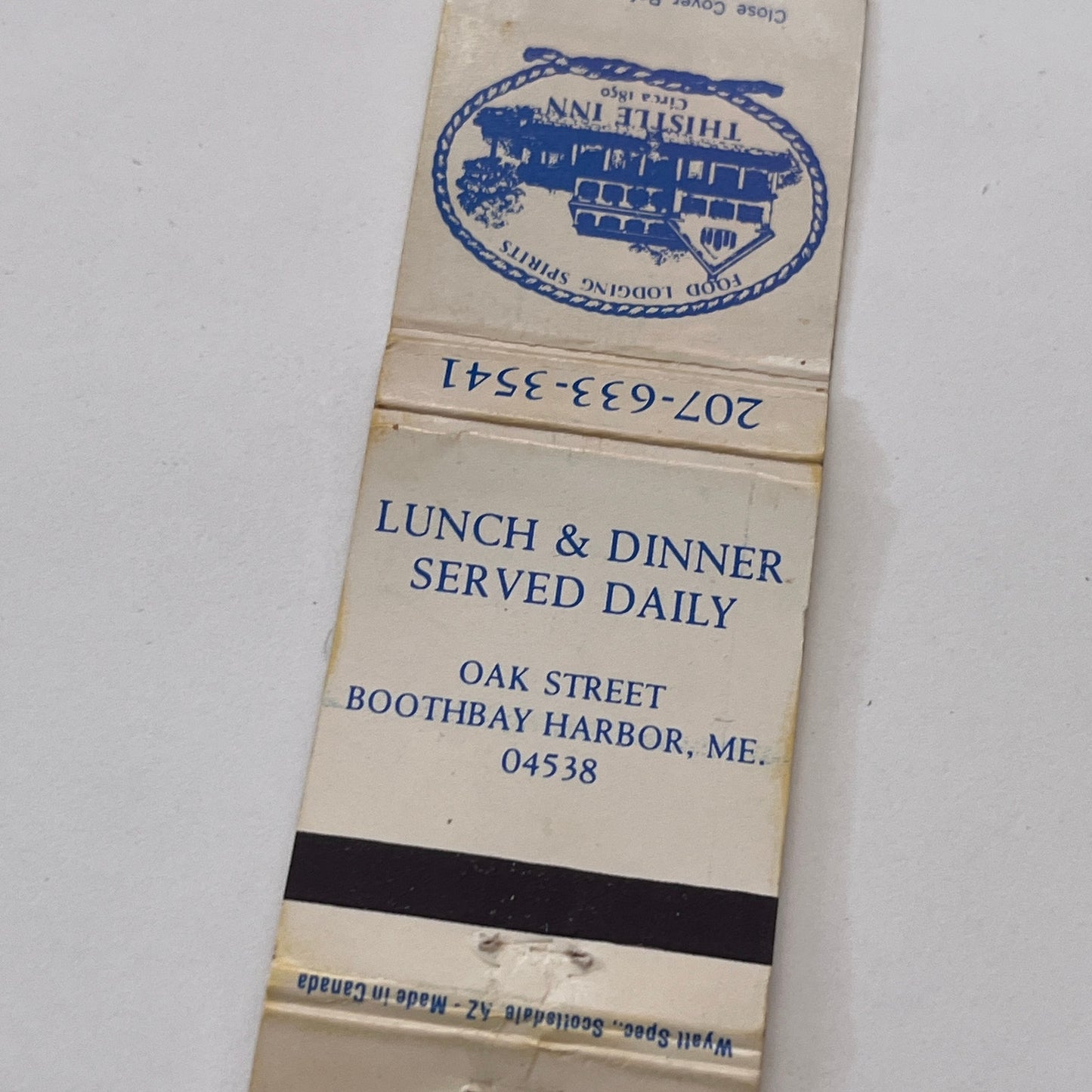 Thistle Inn Restaurant Boothbay Harbor ME Vintage Matchbook Cover MM3-2