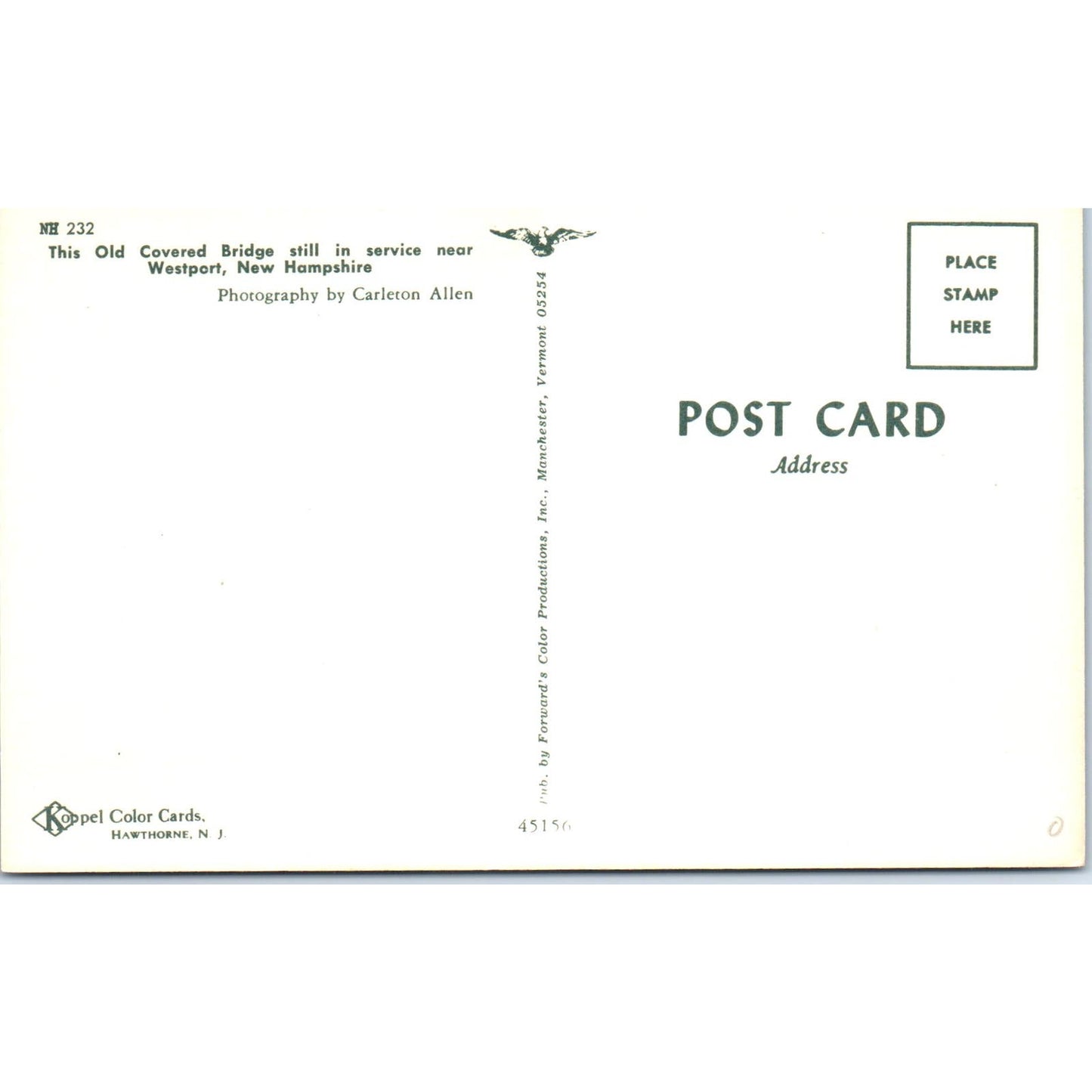 Covered Bridge Near Westport New Hampshire Covered Bridge Postcard PB13