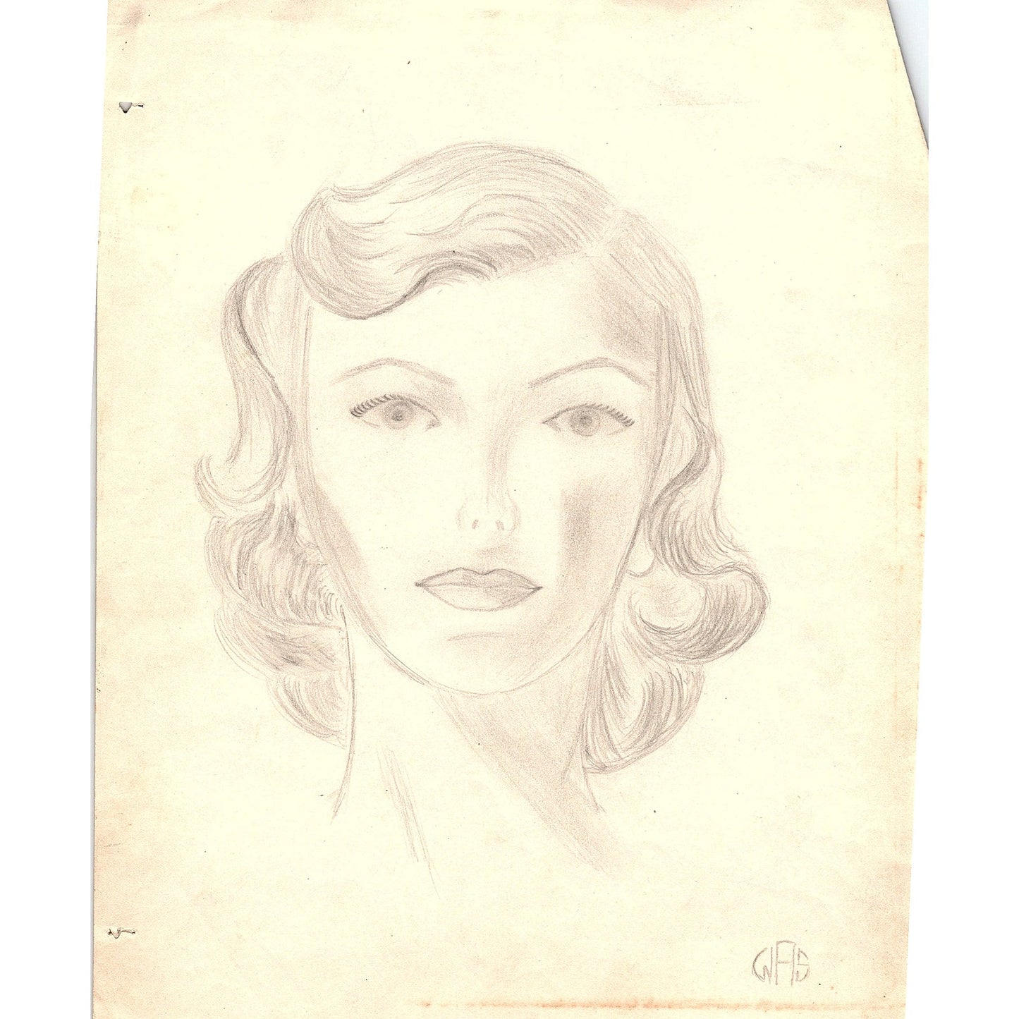 1940s Original Sketch Portrait of a Young Woman Winifred Schutsky D26-13
