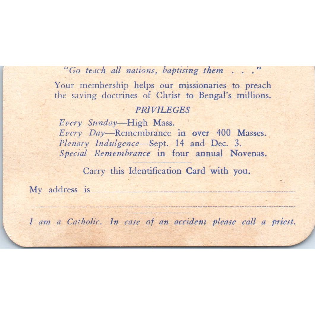 1945 Holy Cross Foreign Mission Society Washington DC Membership Card AE2