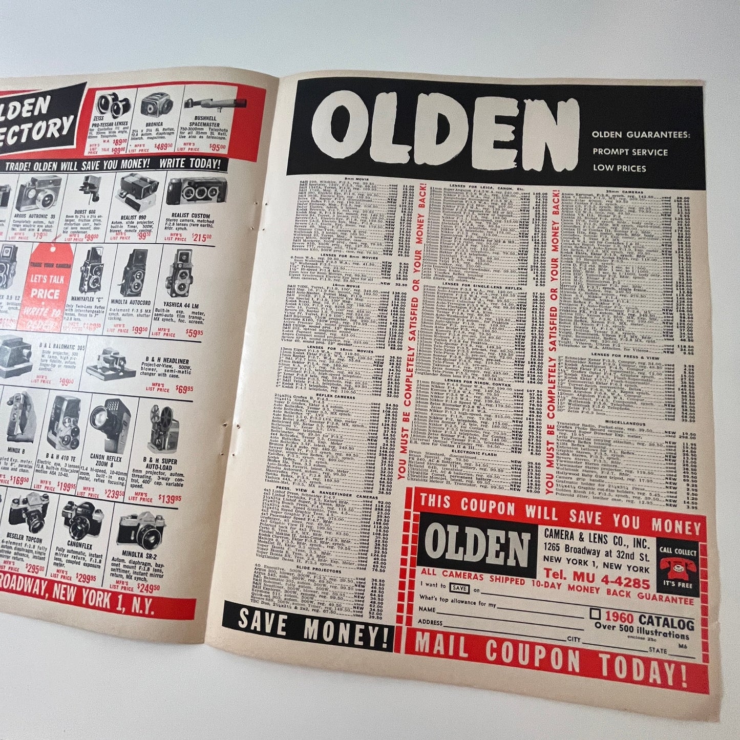 Olden Camera & Lens Co 1265 Broadway New York 2 Page 1960 Magazine Ad AG6-5