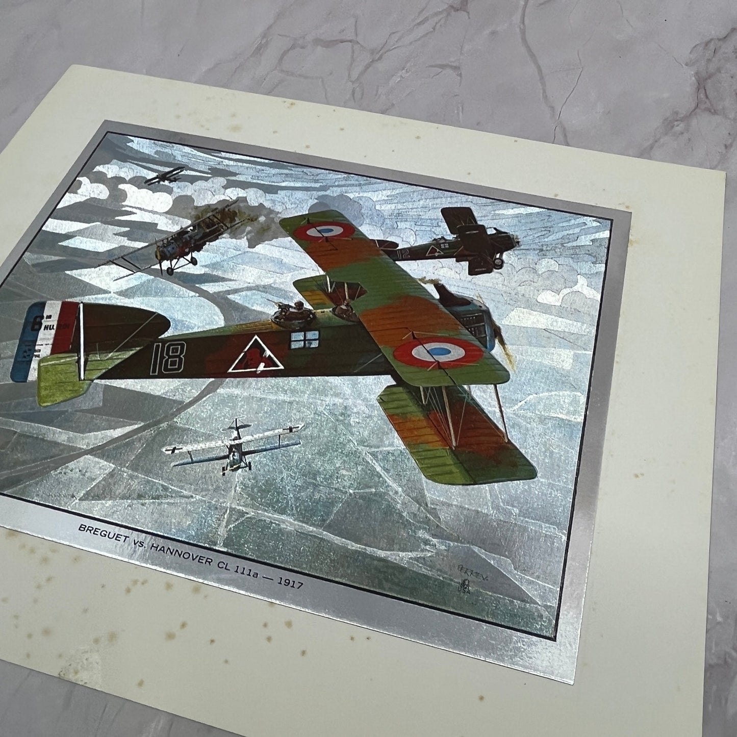 Breguet vs Hannover CL 111a 1917 Airplane Vintage Chromatic Foil Etch 8x10" V18