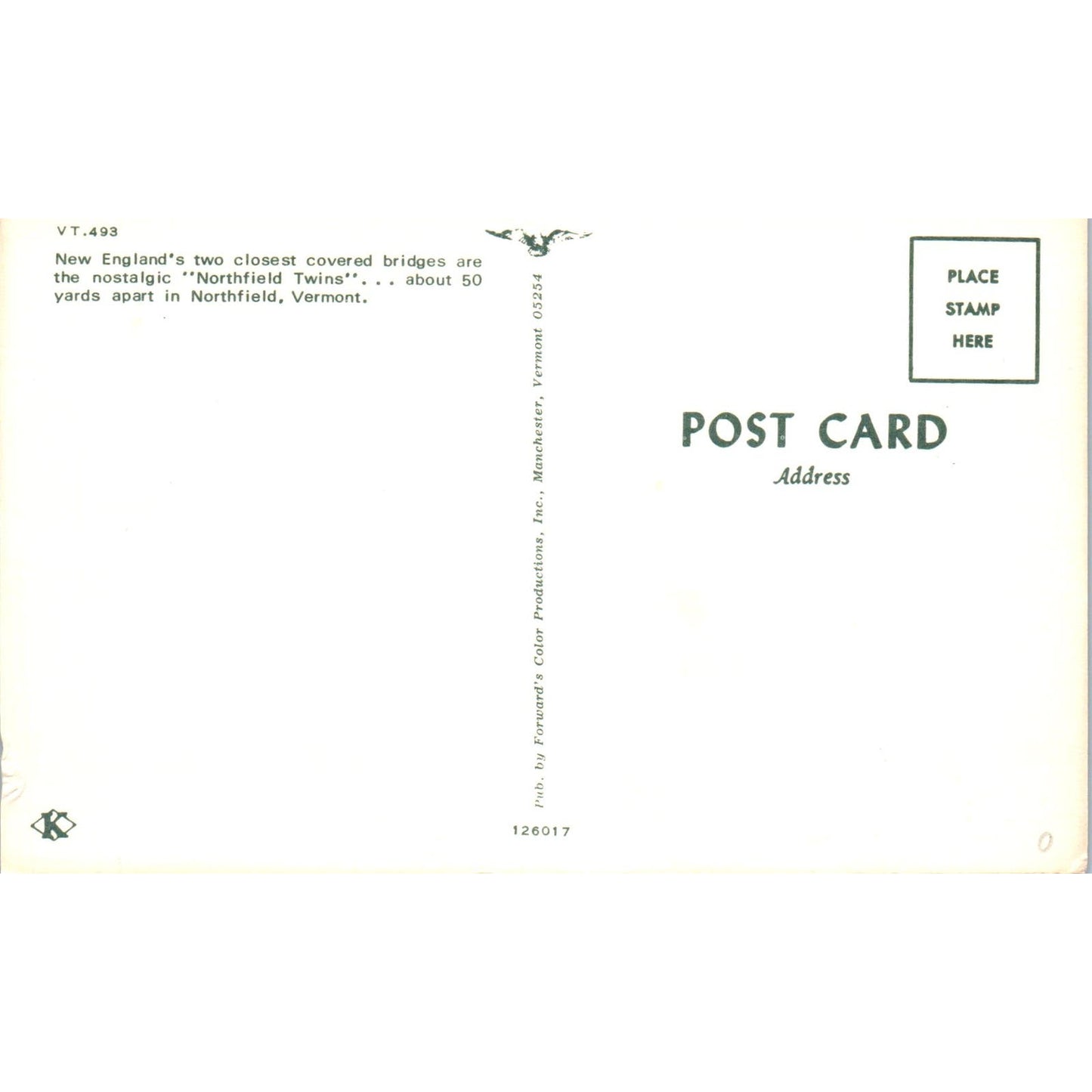 Northfield Twins Bridges Northfield VT Vintage Covered Bridge Postcard PC14