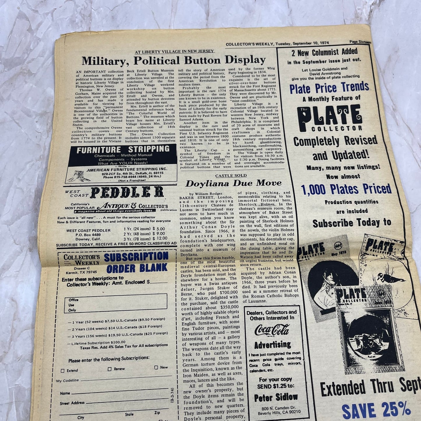 1974 Sep 10 - Collector's Weekly Newspaper - Antique Bicycles Tricycles M18