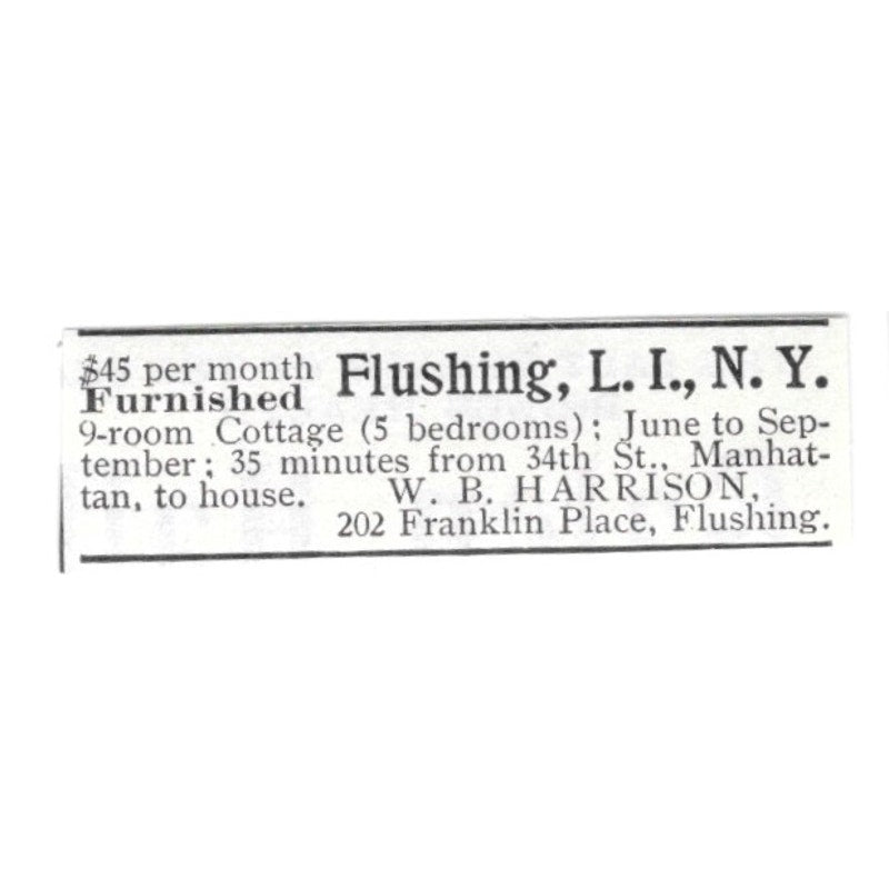Flushing LI NY Cottage W.B. Harrison 1903 Ad AF8-S40