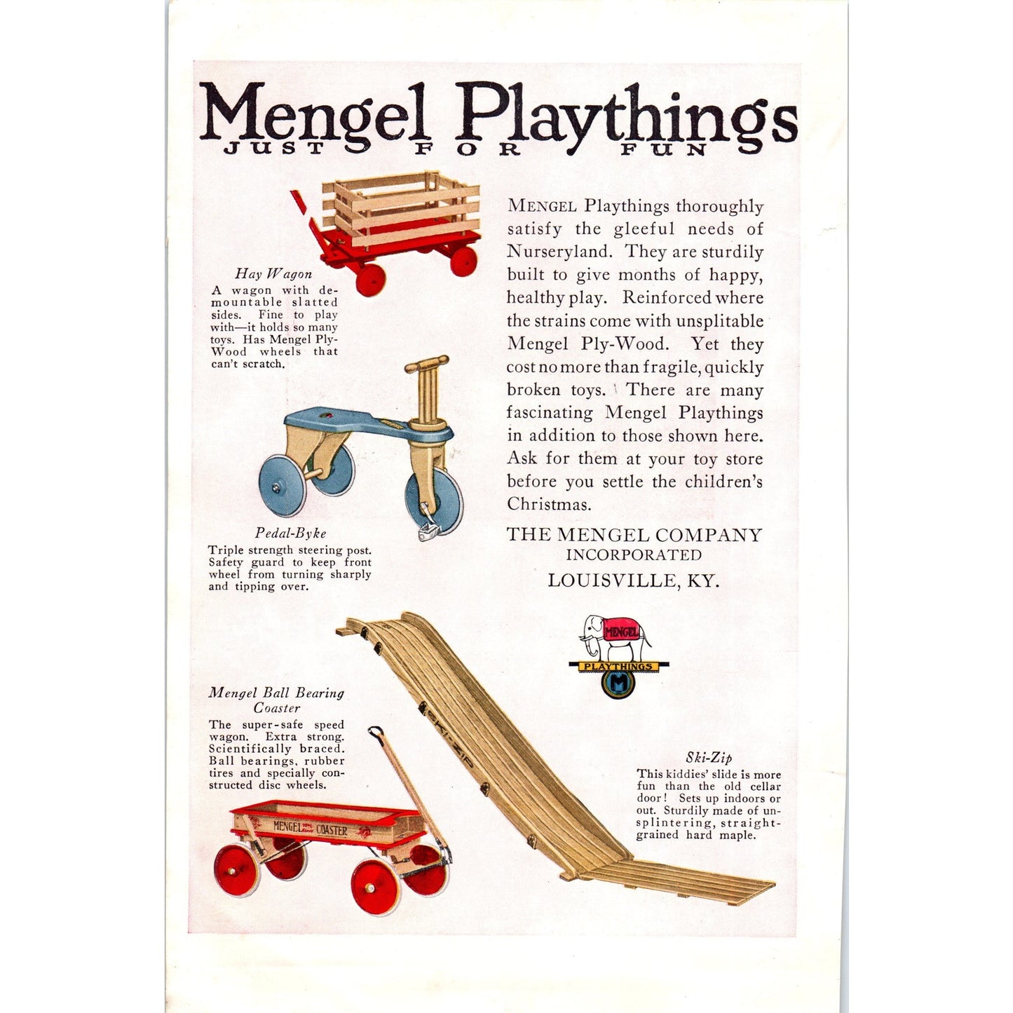The Mengel Company Playthings Childrens Toys Louisville KY 1924 Magazine ad D23