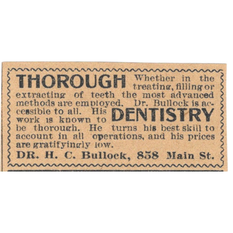 Dr. H.C. Bullock Dentist Dentistry Main St Hartford 1901 Newspaper Ad AD8-HS9