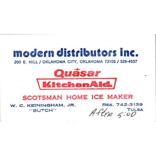 W.C. Butch Keiningham Jr Modern Distributors Oklahoma City Business Card SD8-B5