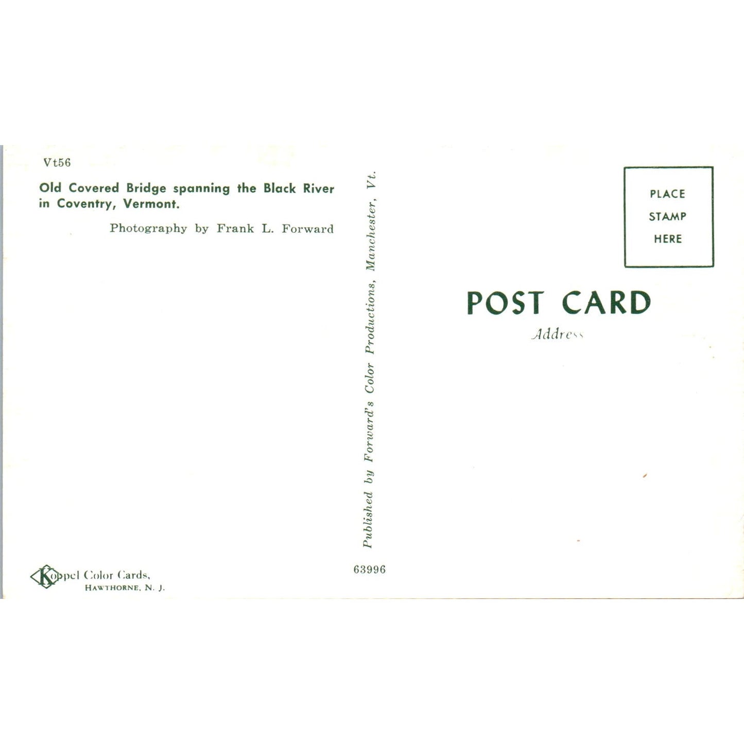 Black River Coventry Vermont Covered Bridge Postcard PB12