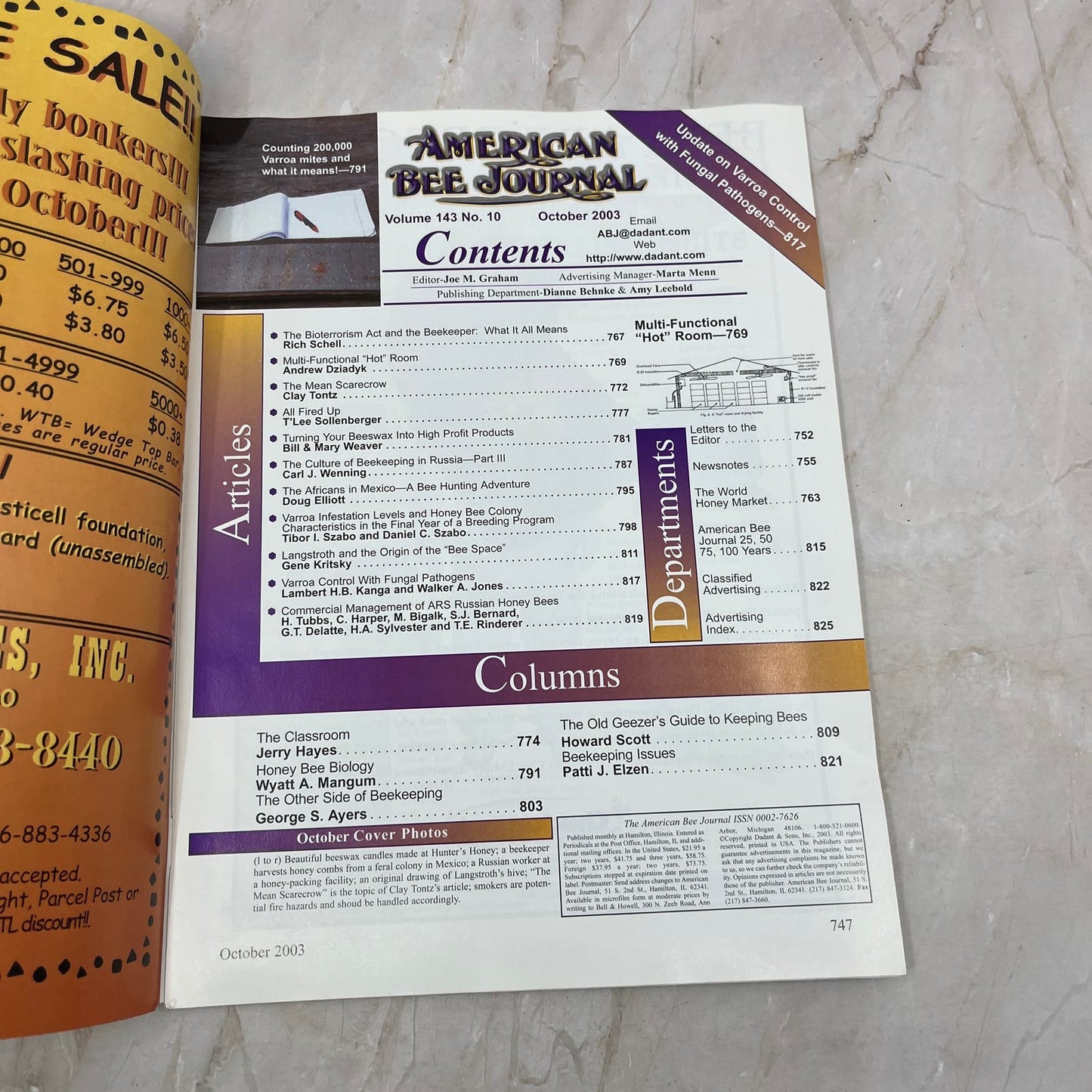 2003 Oct American Bee Journal Magazine Bees Beekeeping Honey M7