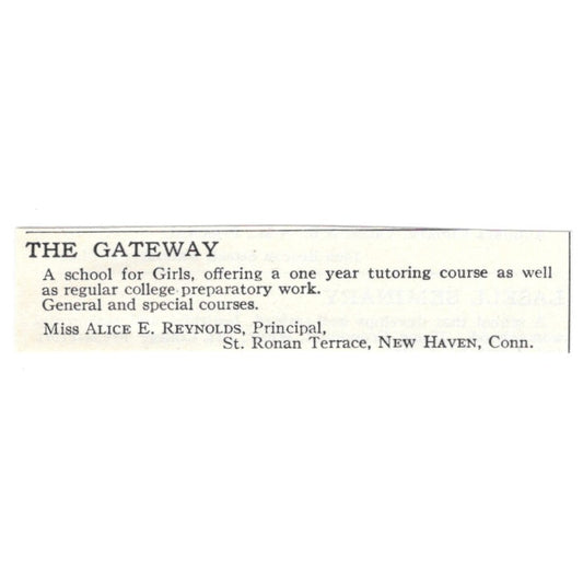 The Gateway School for Girls Alice E. Reynolds New Haven 1924 Magazine Ad AD8-O7