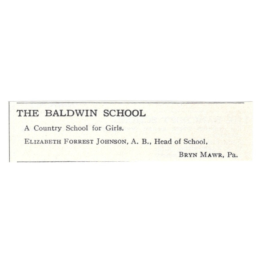 The Baldwin School for Girls Elizabeth Forrest Johnson Bryn Mawr 1924 Ad AD8-O8