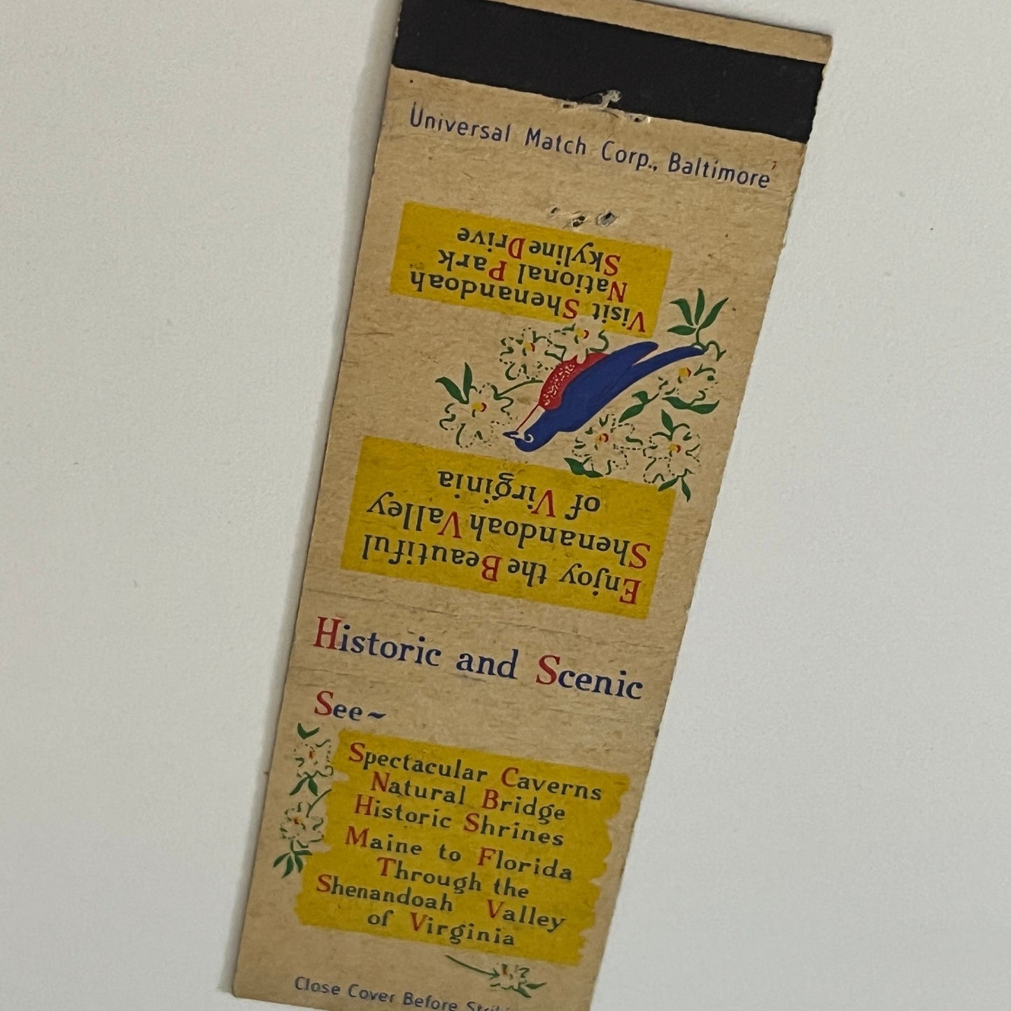 Visit Shenandoah Park Skyline Drive Vintage Matchbook Cover TB6-MB2-6